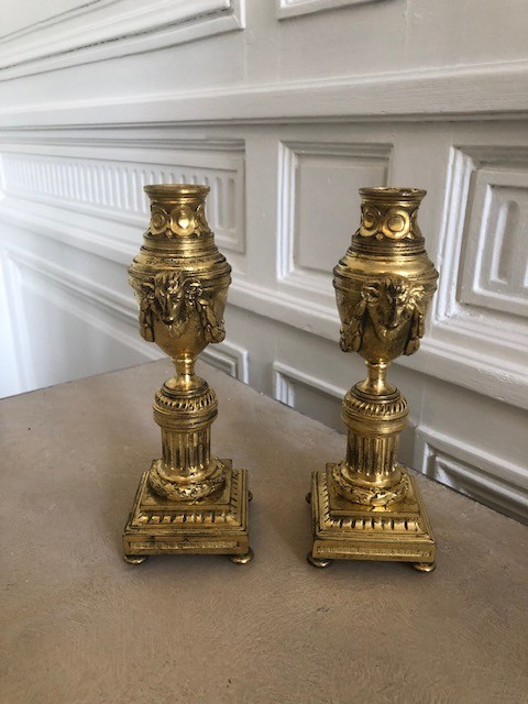 Paire de cassolettes/bougeoirs style Louis XVI fin -photo-2