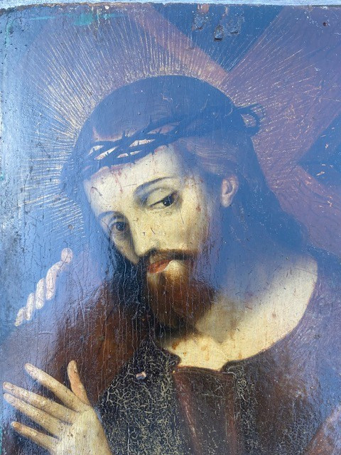 Huile sur panneau Christ 19ème-photo-2