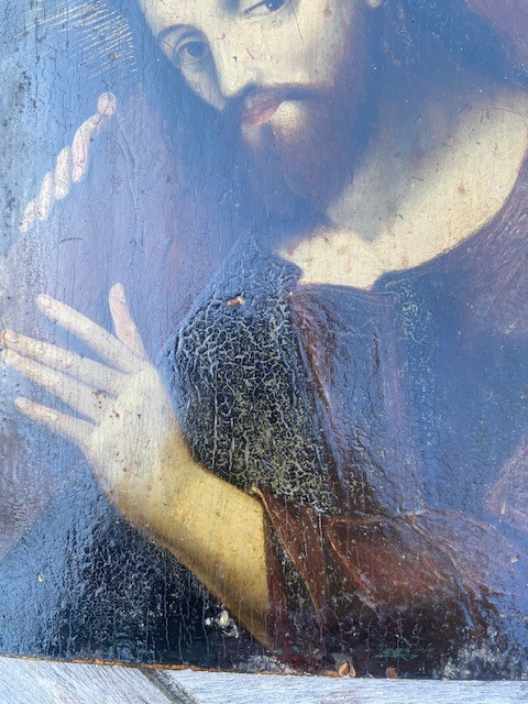 Huile sur panneau Christ 19ème-photo-3