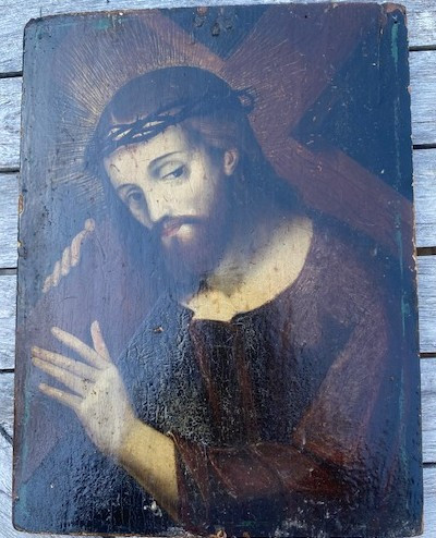Huile sur panneau Christ 19ème