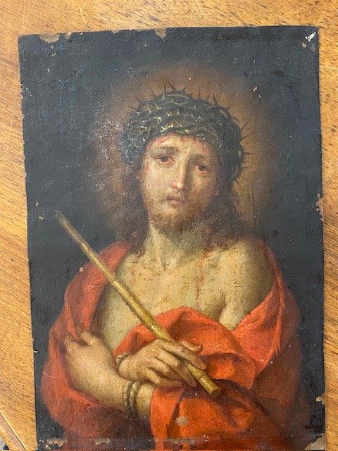 Huile sur cuivre XVIIe, Christ aux liens-photo-1