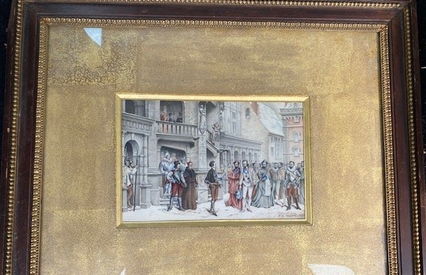 Aquarelle scène historique  datée 1888-photo-2