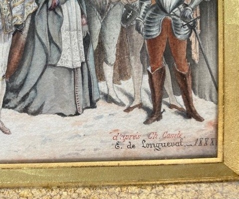 Aquarelle scène historique  datée 1888-photo-3