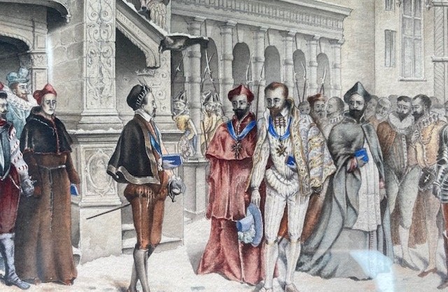 Aquarelle scène historique  datée 1888-photo-4