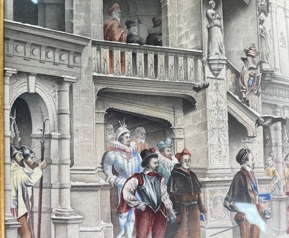 Aquarelle scène historique  datée 1888-photo-1