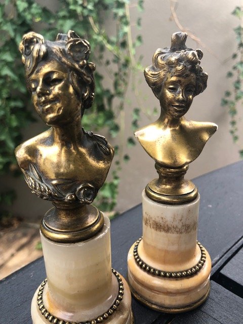 Pair Of Small Bronze Busts, 1900