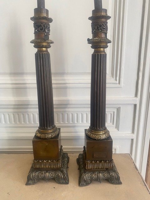 Paire de lampes  type carcel de Hadrot, lampiste à Paris, vers 1830-photo-2