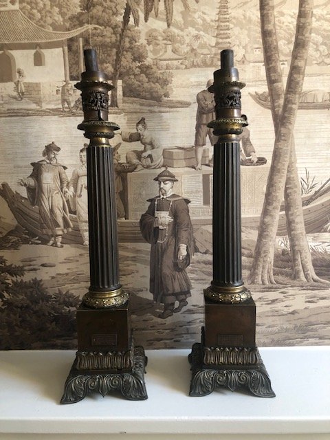 Paire de lampes  type carcel de Hadrot, lampiste à Paris, vers 1830