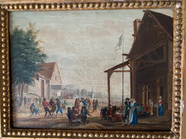 Oil On Canvas, Village Festival, 19th Century-photo-2
