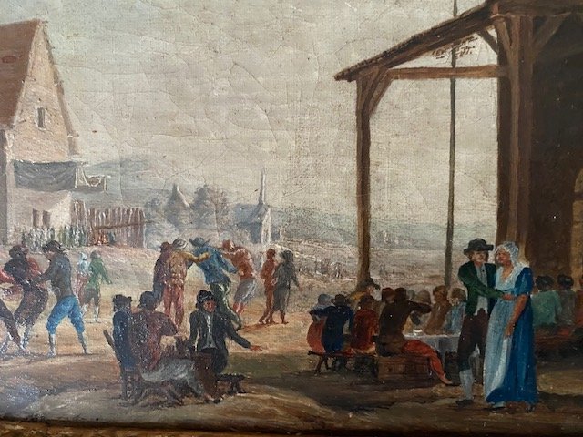 Oil On Canvas, Village Festival, 19th Century-photo-3