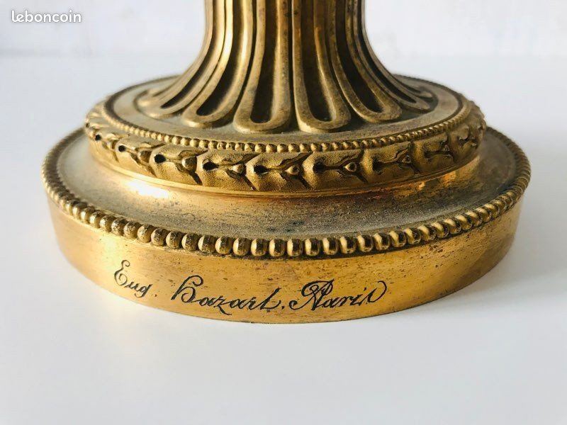  Un candélabre bronze doré signé Eugène Bazart  Paris 33cm-photo-2