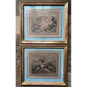 Pair Of Small 18th Engravings By Demarteau After Huet