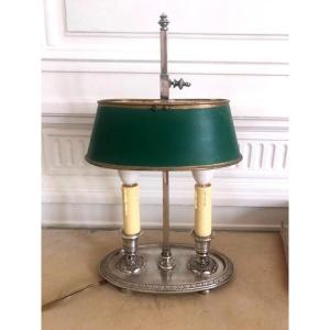 Small Silver-plated Metal Bouillotte Lamp, 19th Century 
