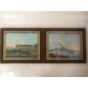 Paire de gouaches napolitaines XIX e