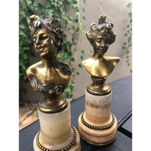 Paire de petits bustes en bronze 1900