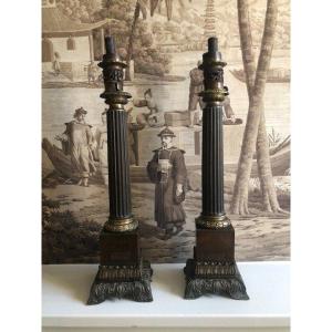 Pair Of "carcel" Style Lamps By Hadrot, A Lampmaker In Paris, Circa 1830