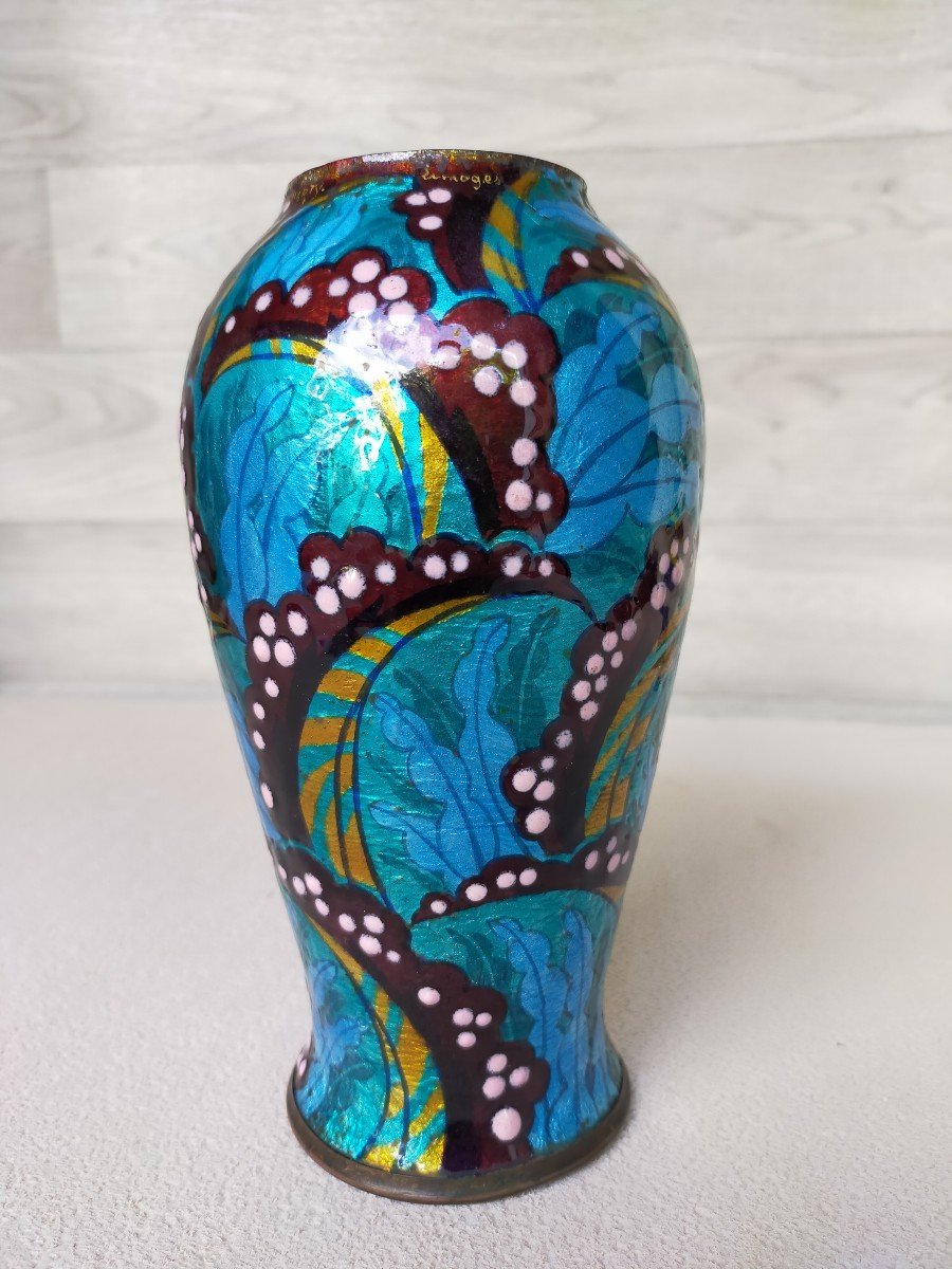 Grand Vase Art D&eacute;co &eacute;mail De Limoges Marty (faur&eacute; ,sarlandie )