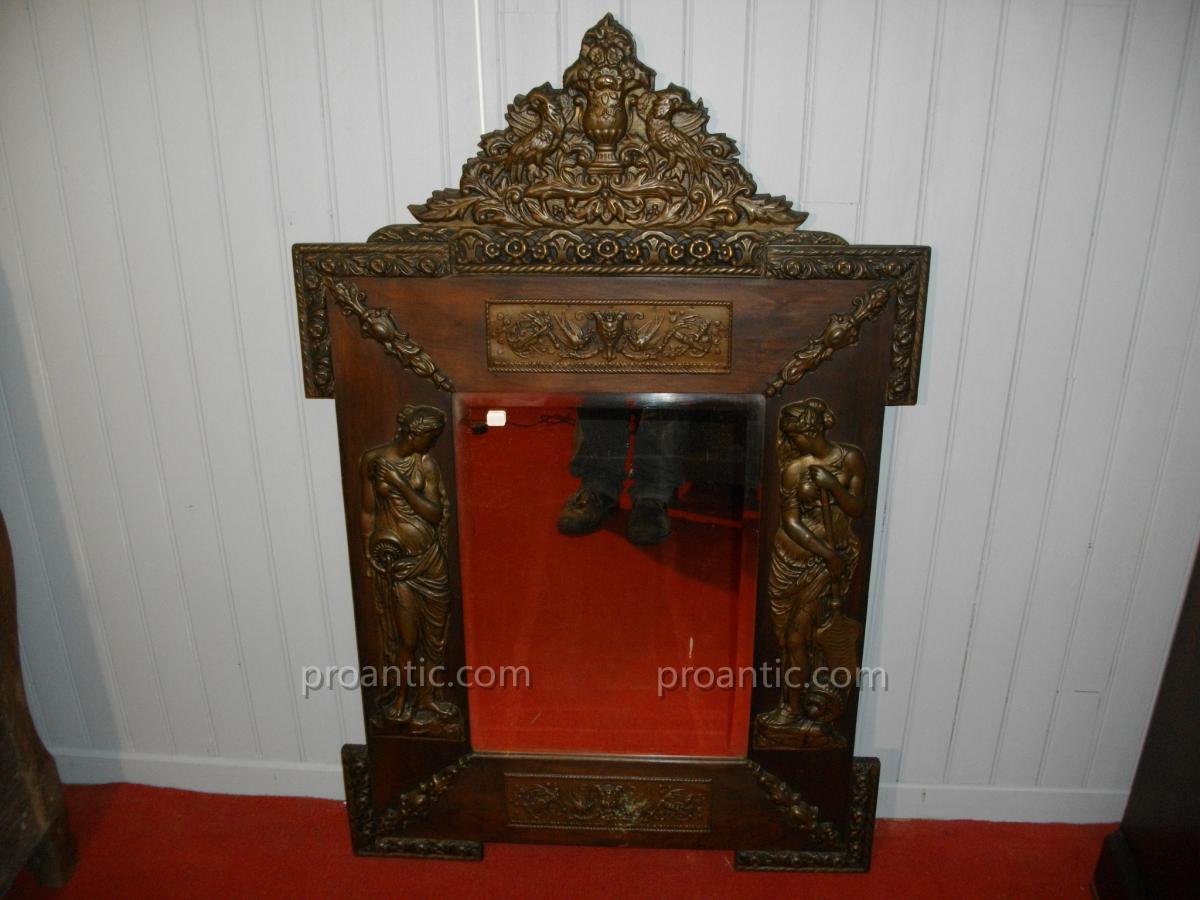 Grand Miroir Bronze Décor Femme Antique Napoléon III