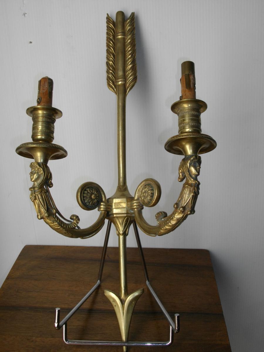 Pair Gilt Bronze Sconces Arrow Decor Fou Du Roi-photo-2