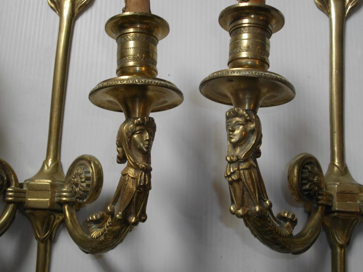 Pair Gilt Bronze Sconces Arrow Decor Fou Du Roi-photo-3