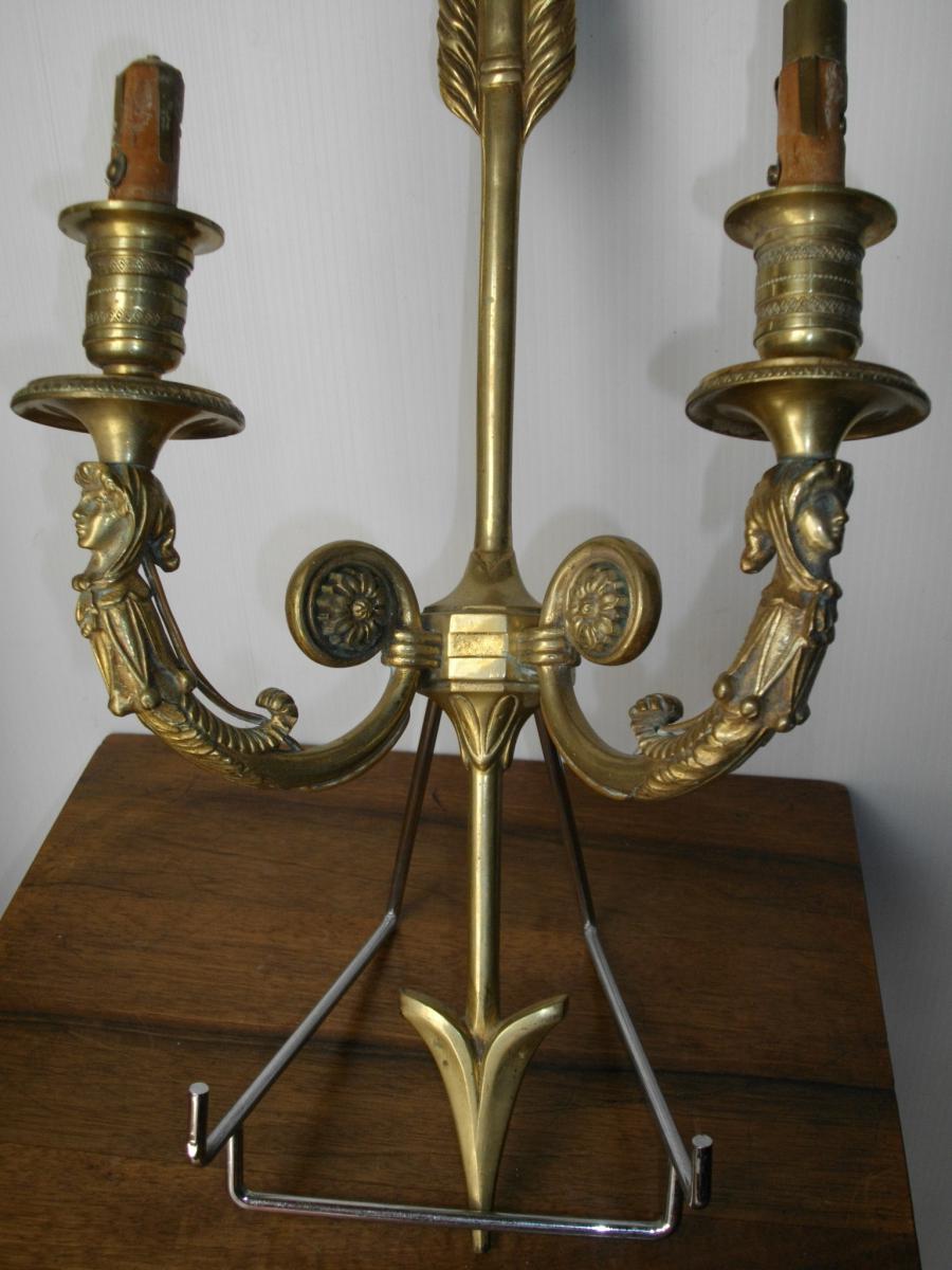 Pair Gilt Bronze Sconces Arrow Decor Fou Du Roi-photo-4
