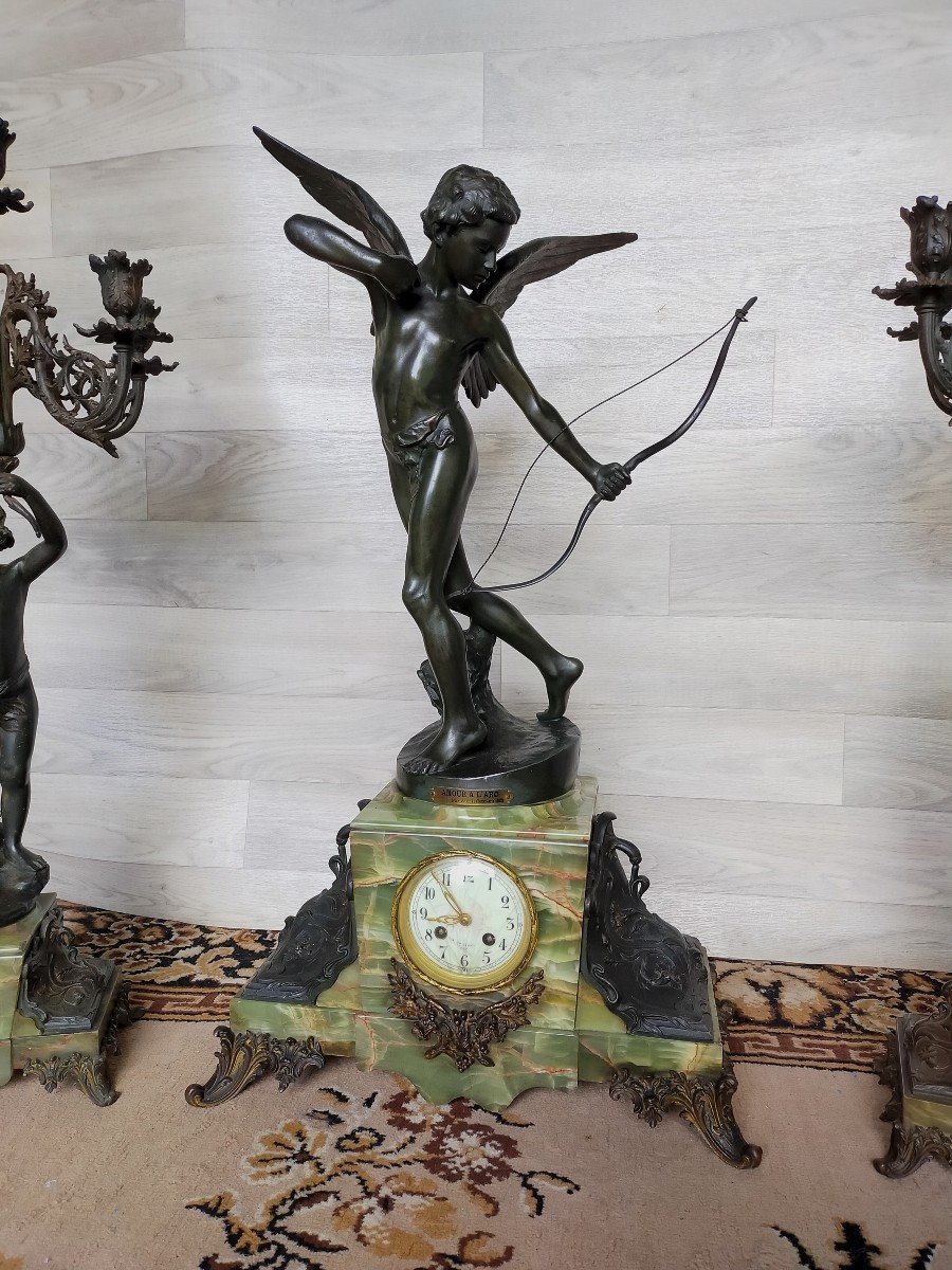 Large Art Nouveau Clock Roberto Aurili And His Pair Of Candlesticks-photo-6