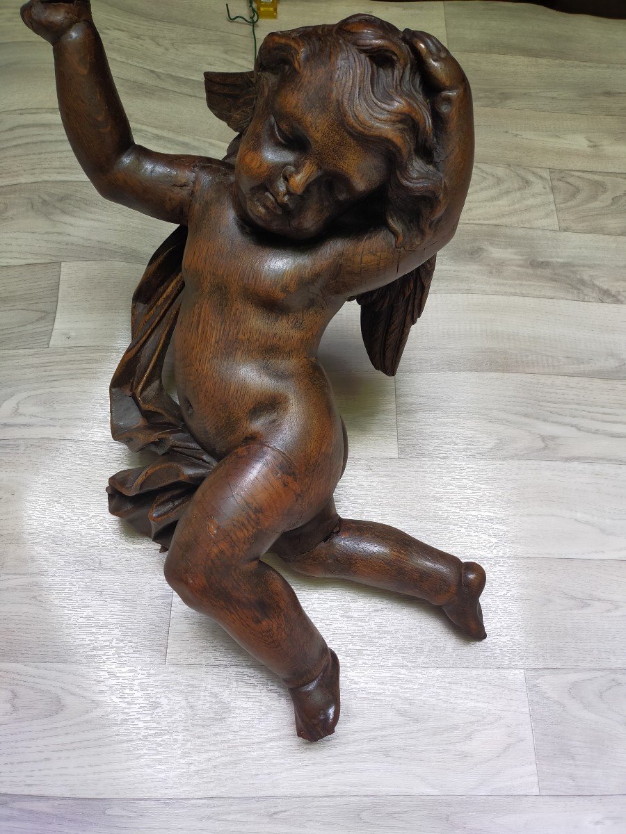 Ange En Bois Sculpté (puttu Angelot )-photo-3