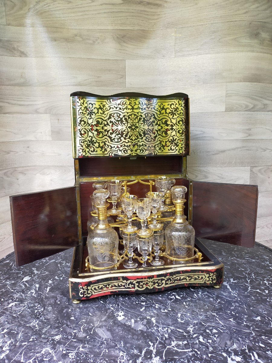 Liqueur Cellar In Boulle Marquetry And Baccarat Crystal-photo-4