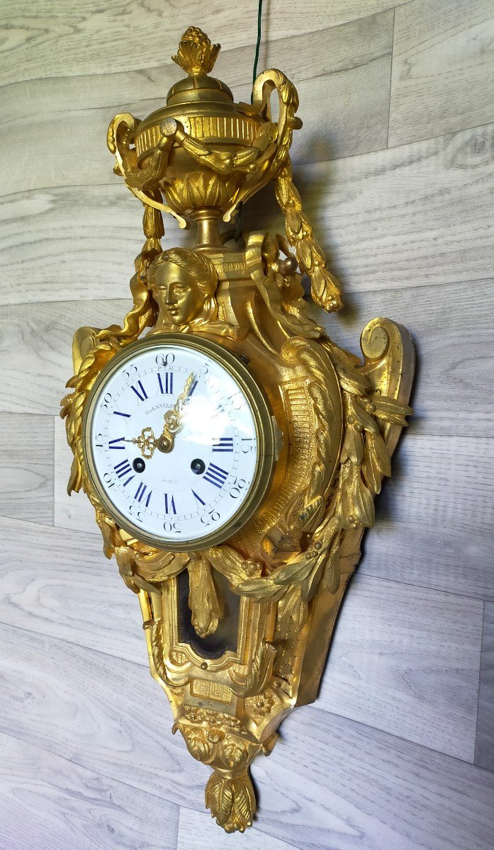 Cartel En Bronze Doré Rousselot Paris (pendule Horloge)-photo-4