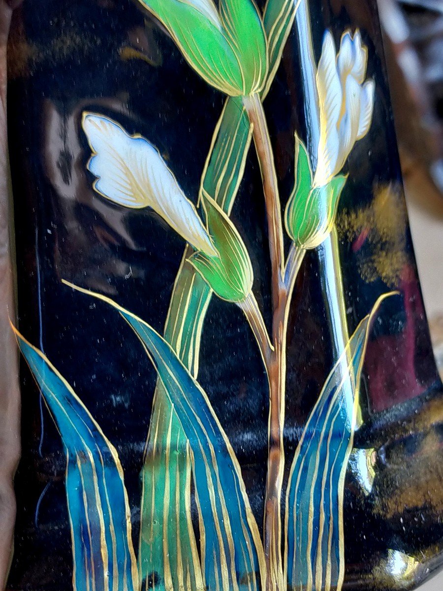 Paire De Vases Keller Et Gu&eacute;rin  D&eacute;cor Libellules Et Oiseaux -photo-2