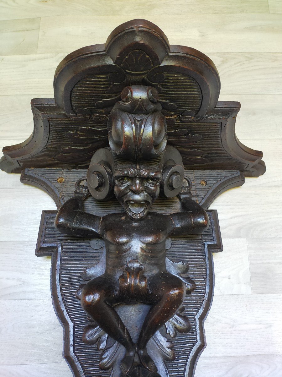 Grande Console Murale En Bois Sculpt&eacute; N&eacute;o Gothique