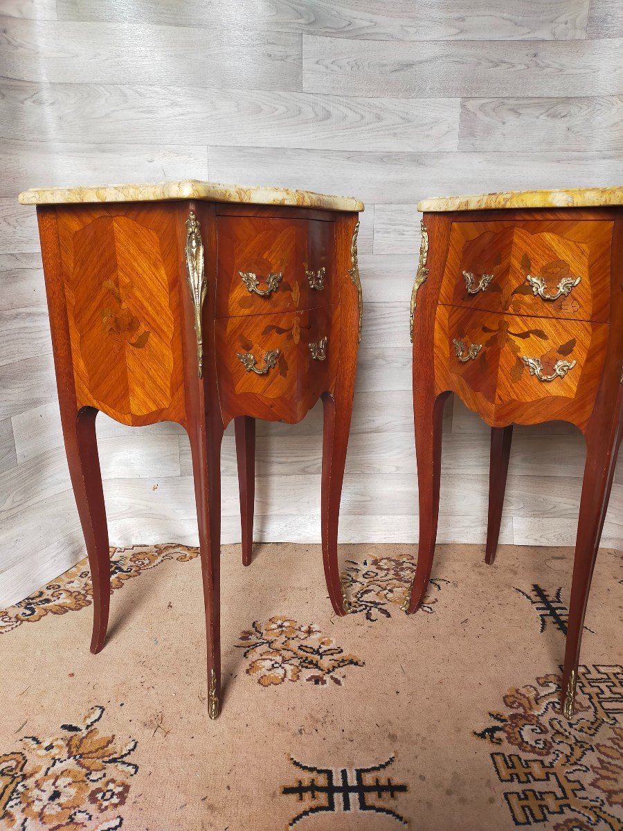 Pair Of Louis XV Style Marquetry Bedside Tables-photo-2