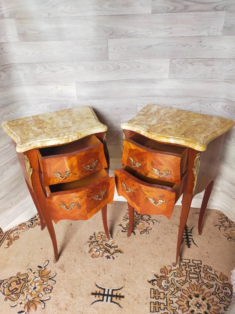 Pair Of Louis XV Style Marquetry Bedside Tables-photo-3