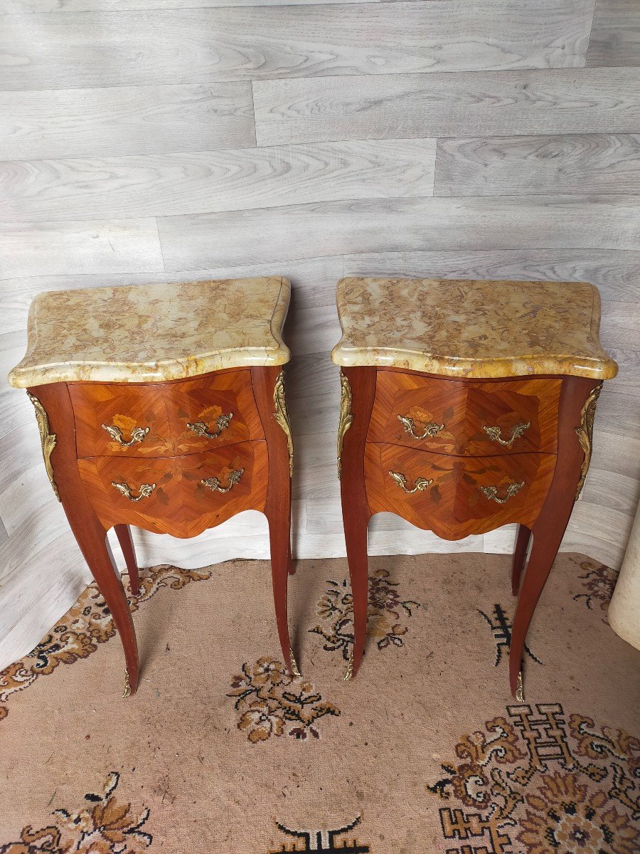 Pair Of Louis XV Style Marquetry Bedside Tables-photo-4