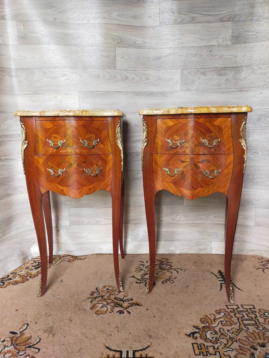Pair Of Louis XV Style Marquetry Bedside Tables