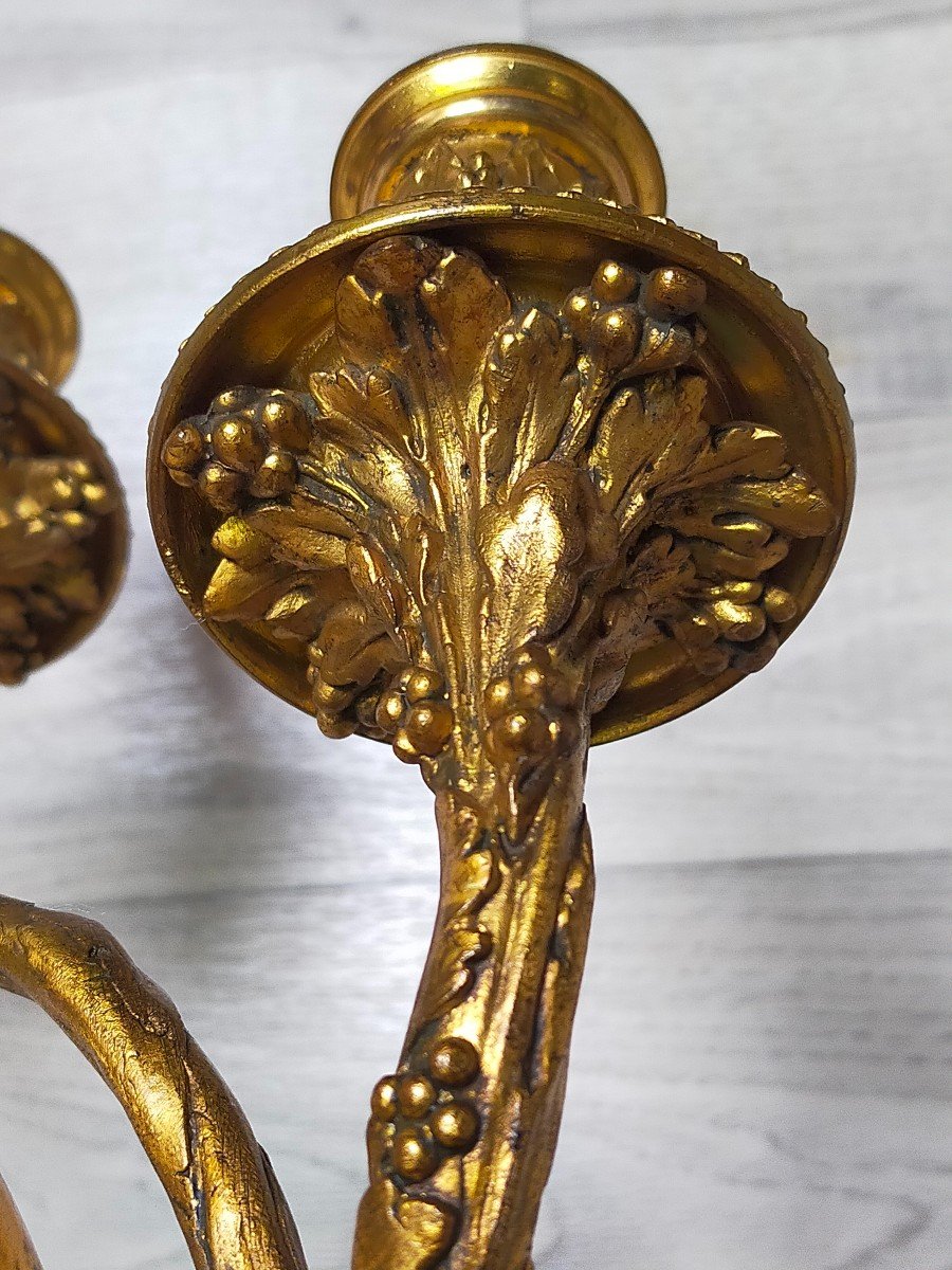 Pair Of Love And Satyr Candlesticks In Gilt Bronze (candelabra Candlesticks)-photo-3