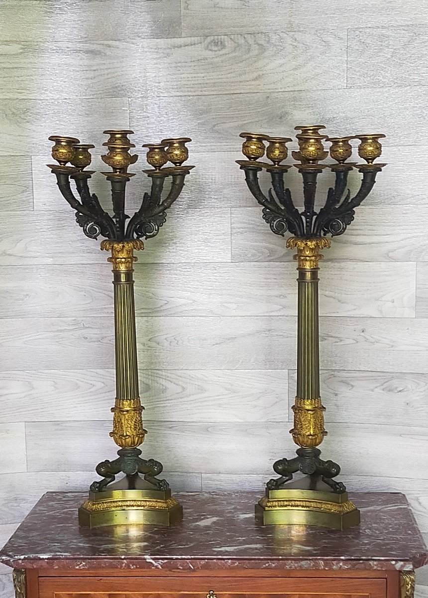 Pair Of Large Charles X Bronze Candlesticks (epirus Restoration)-photo-4