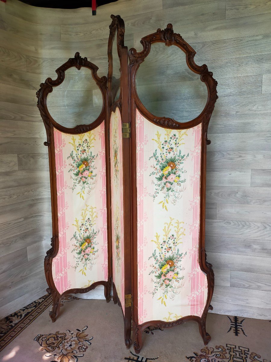 Paravent De Style Louis XV En Noyer -photo-3