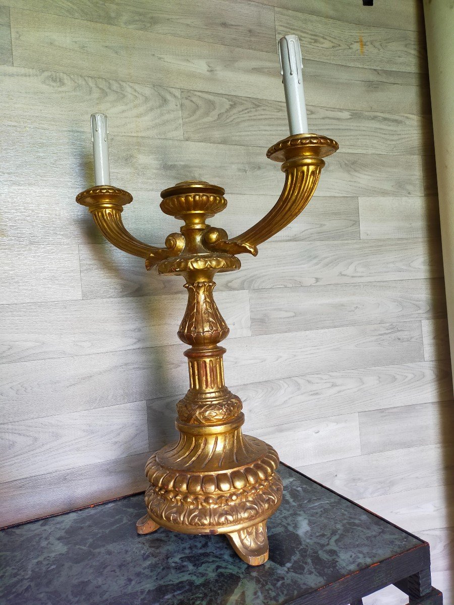 Large Candlestick Candlestick Louis XVI Period Golden Wood-photo-2