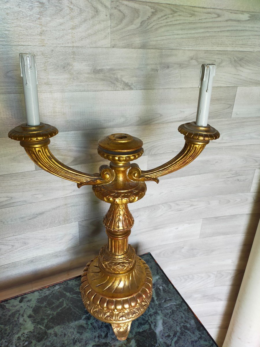 Large Candlestick Candlestick Louis XVI Period Golden Wood-photo-3