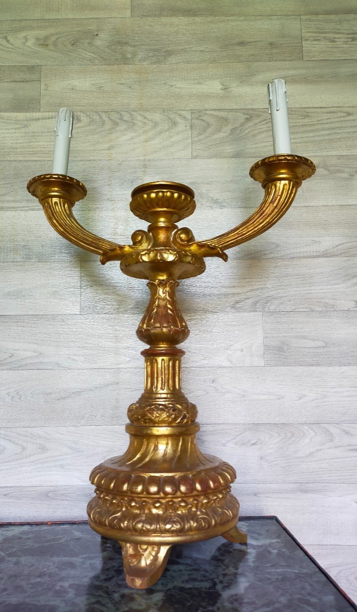 Large Candlestick Candlestick Louis XVI Period Golden Wood