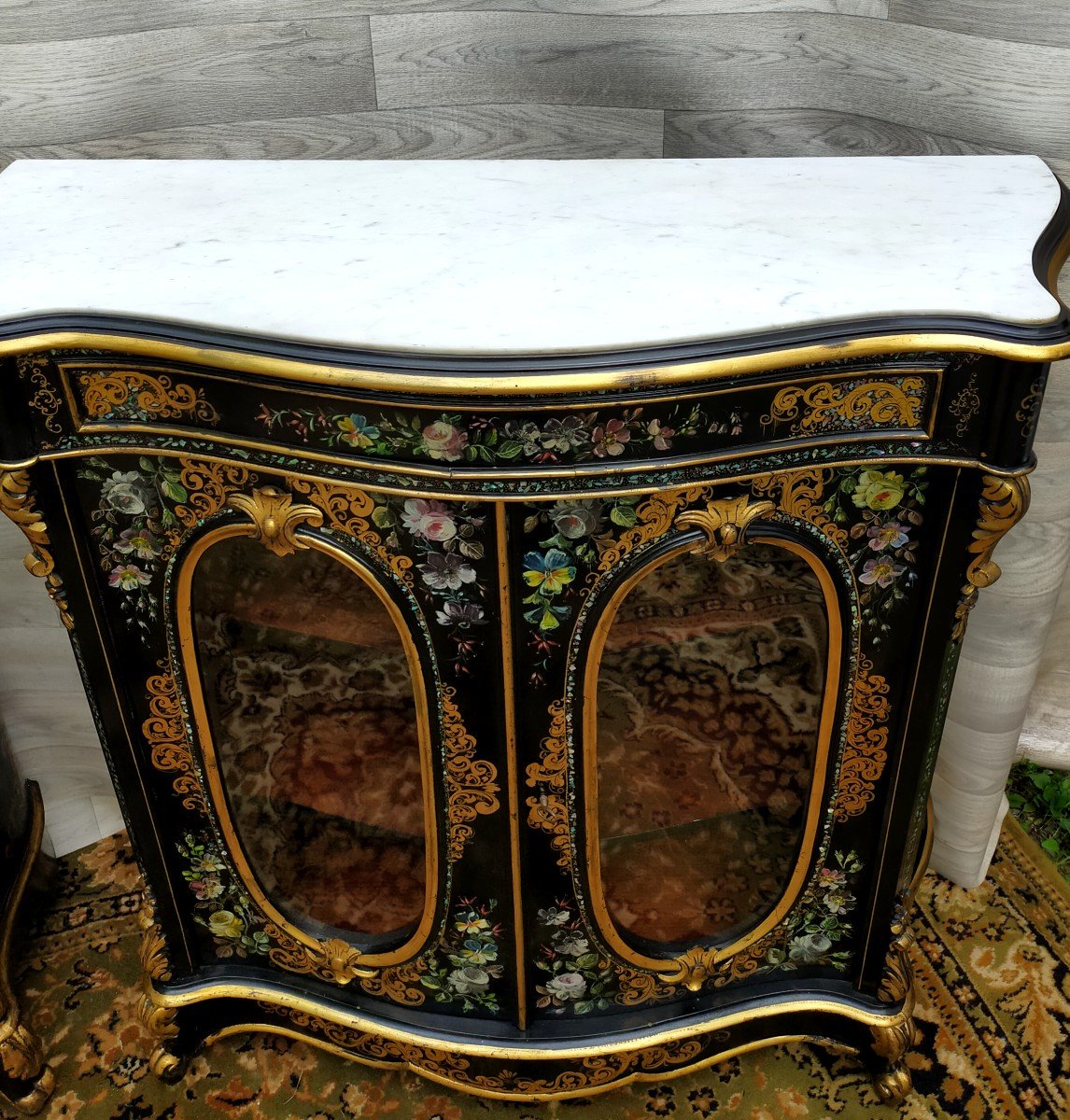 Napoleon III Furniture At Support Height With Floral Decor And Mother-of-pearl Showcase-photo-2