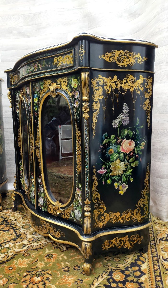 Napoleon III Furniture At Support Height With Floral Decor And Mother-of-pearl Showcase-photo-4