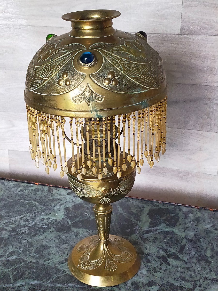 Art Nouveau Bronze Oil Lamp-photo-3