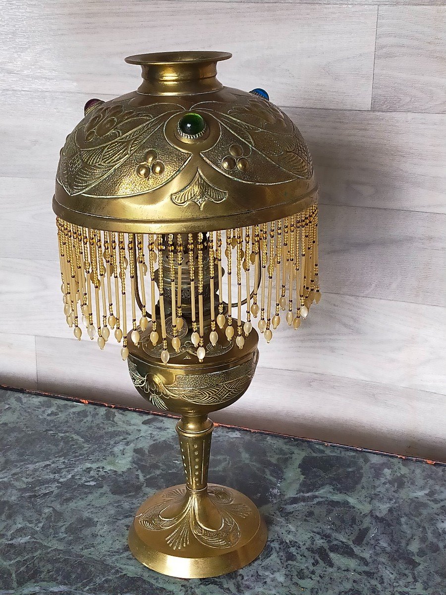 Lampe A Petrole Art Nouveau Bronze 