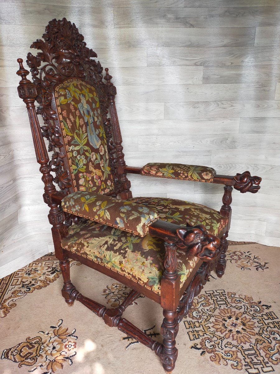 Fauteuil d'Apparat A Décor De Tetes De Lion -photo-2