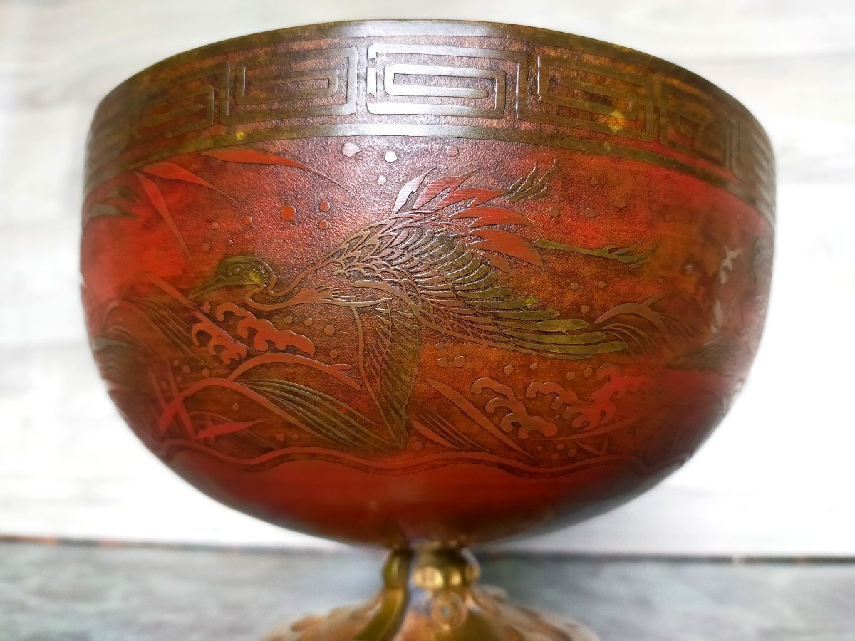 Coupe En Bronze A D&eacute;cor De Grues Japon XIX&egrave;me (asie Asiatique )-photo-2