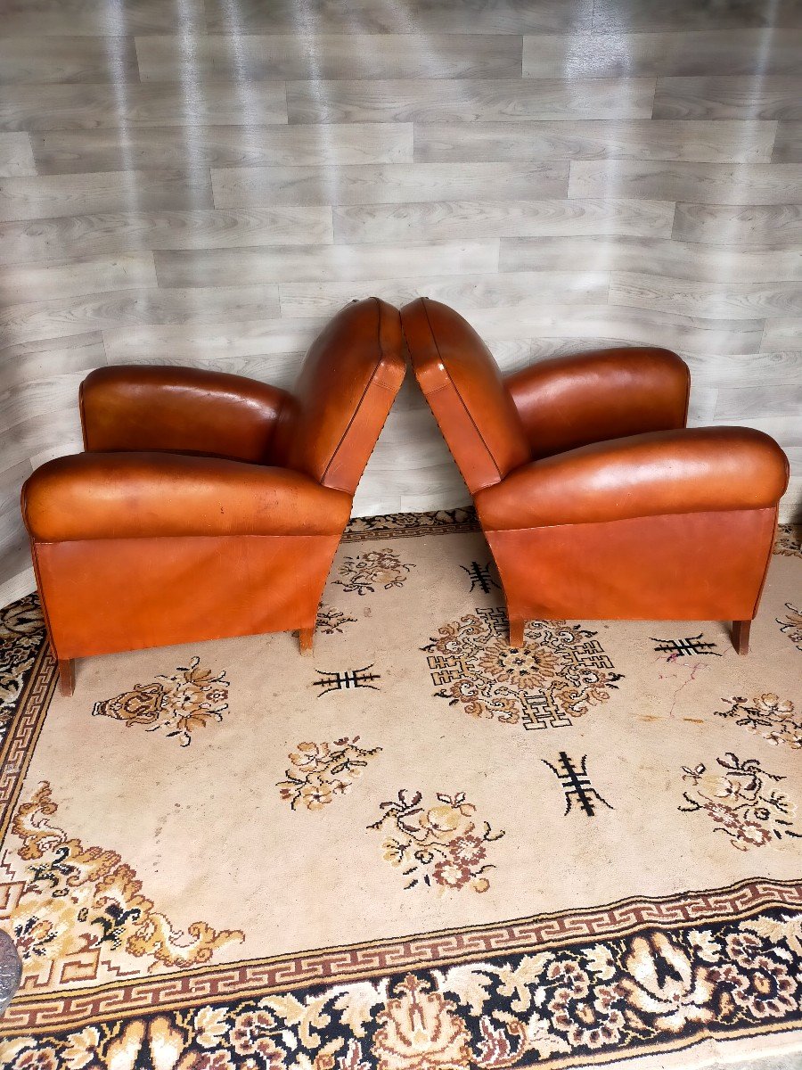 Trois Fauteuils Club Art D&eacute;co En Cuir -photo-1