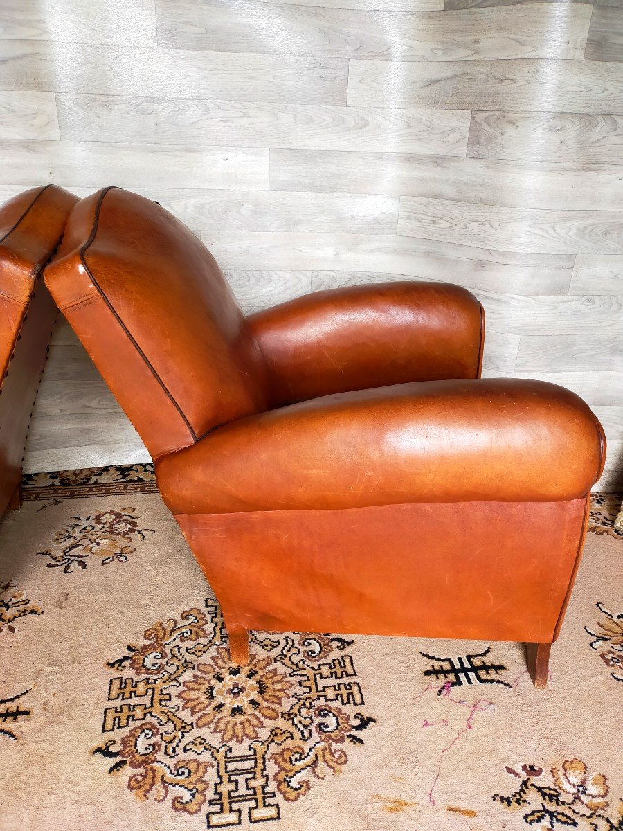 Trois Fauteuils Club Art D&eacute;co En Cuir -photo-4