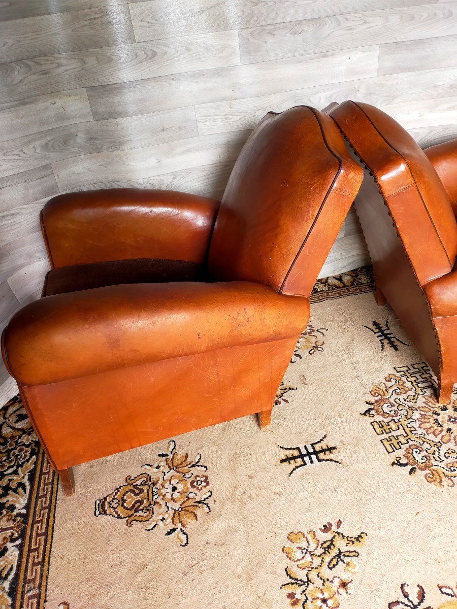 Trois Fauteuils Club Art D&eacute;co En Cuir -photo-5